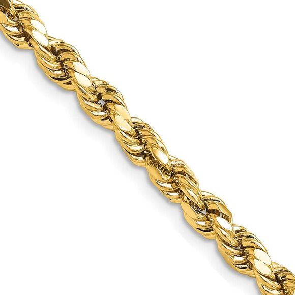 4.9mm 14K Yellow Gold Diamond Cut Hollow Rope Chain Necklace 16 Inch
